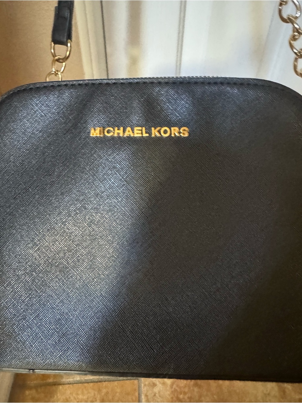 Michael Kors Black Messenger Bag with Gold Logo